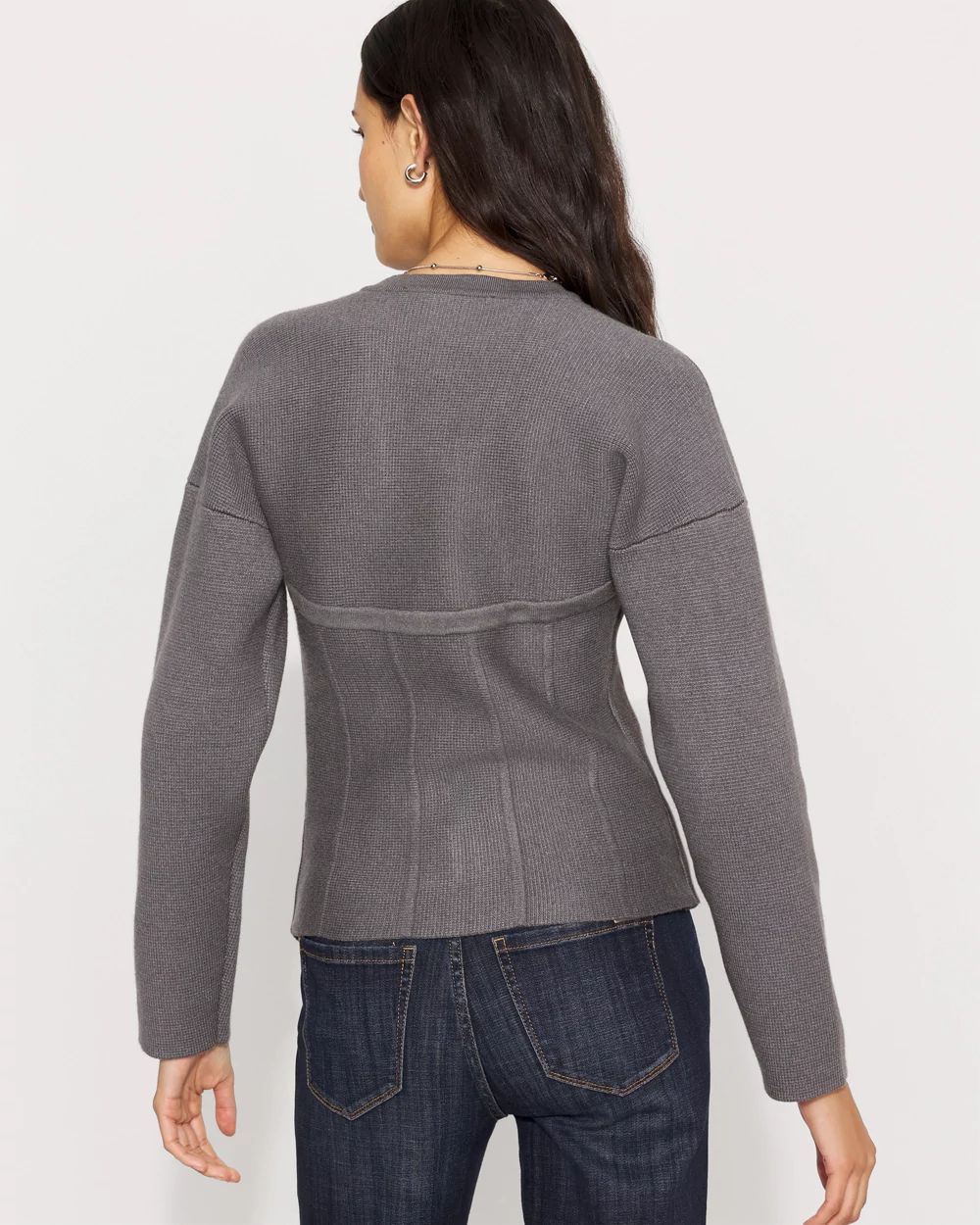 Corset Detail Zip-Up Sweater Jacket | White House Black Market